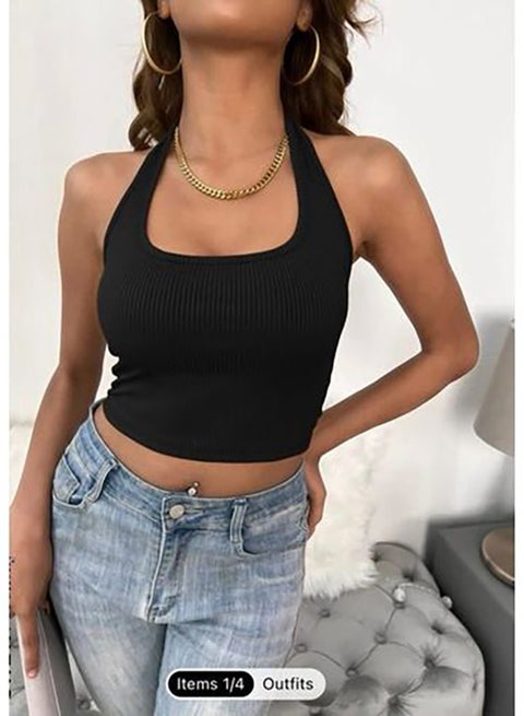 Women's Ribbed Cotton T-shirt - Black